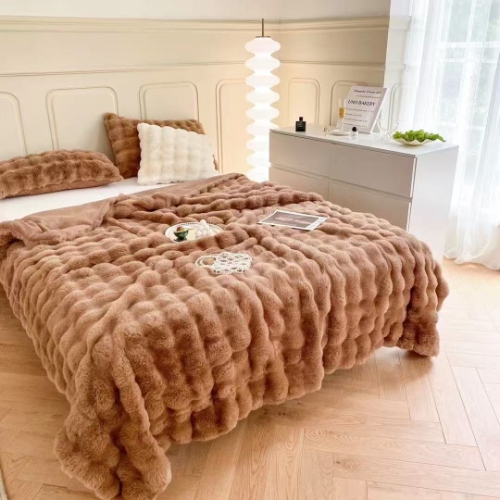 Solid Blanket Faux Fur Bubble Pattern
